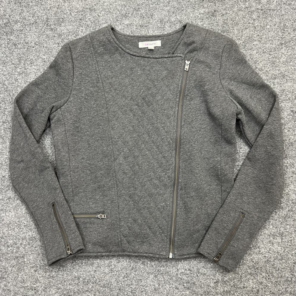 Athleta Jacket Womens Medium Gray Moto Asymmetrical Zip Casual Quilted Stretch